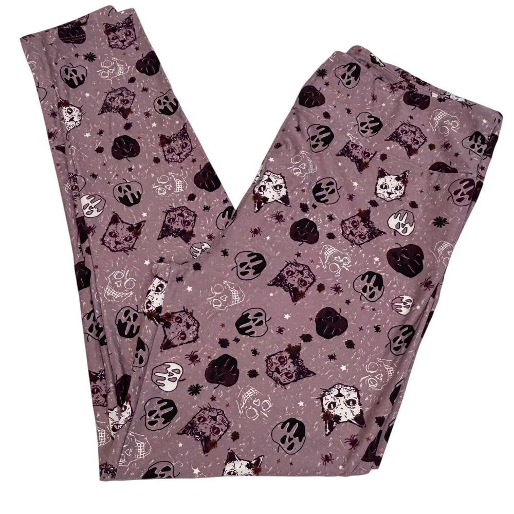 LuLaRoe Womens Leggings Size TC Cats Skulls Purple Halloween Tall‎ & Curvy NWT